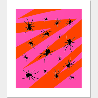 Halloween Spider Pattern on Pink and Orange Posters and Art